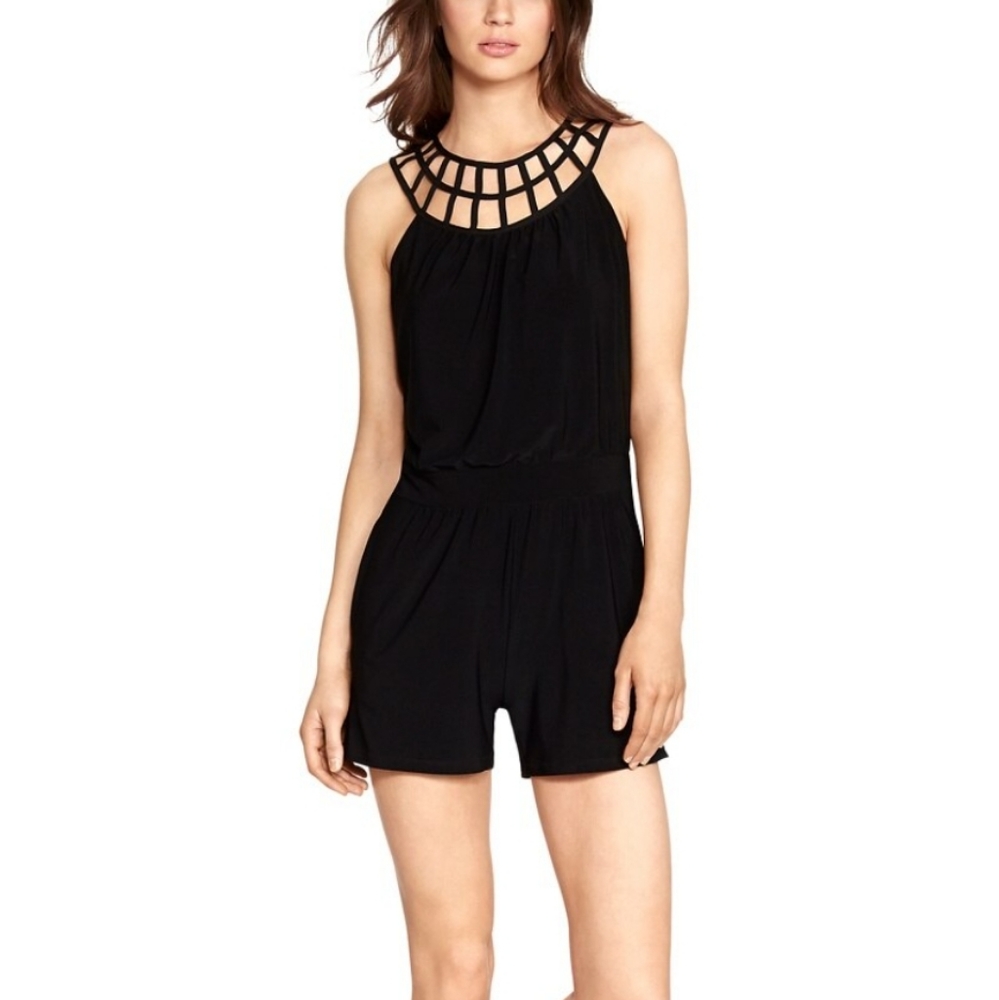 WHBM Womans Sleeveless Black Lattice Shorts Romper Size 0